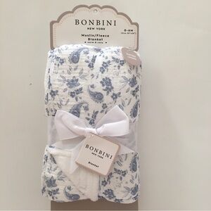Baby Blanket Muslin Cotton Blue Floral Soft Lining NEW | Bonbini